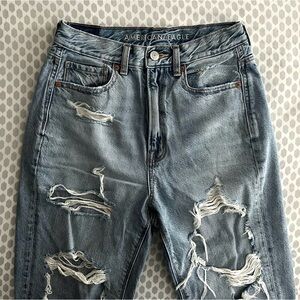 American Eagle High Rise Ripped Mom Jeans